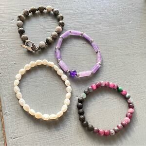 Beaded Stone & Pearls Stretch Bracelets